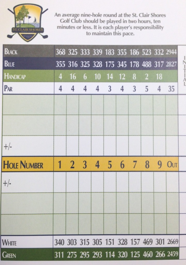 Front 9 scorecard